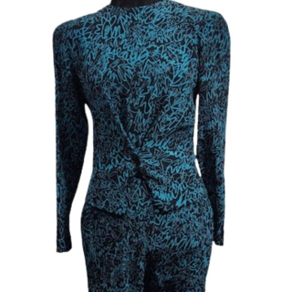 Prophecy Petites Vintage Blouse and Pant Set Blue and Black Women's Size 4 - Picture 3 of 11